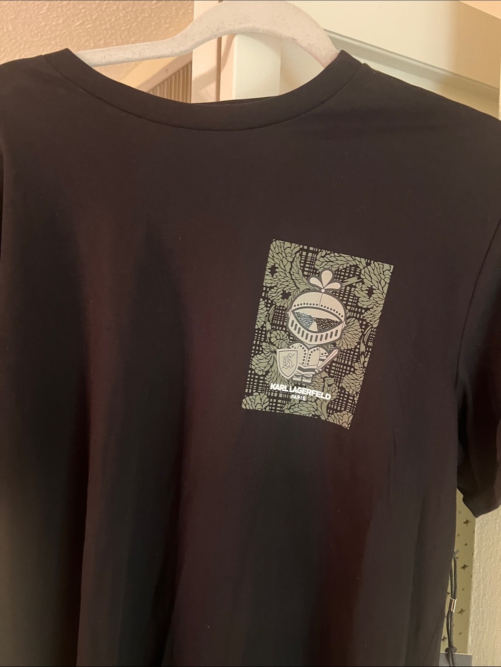 Karl Lagerfeld Black Tee with Olive Graphic Panel